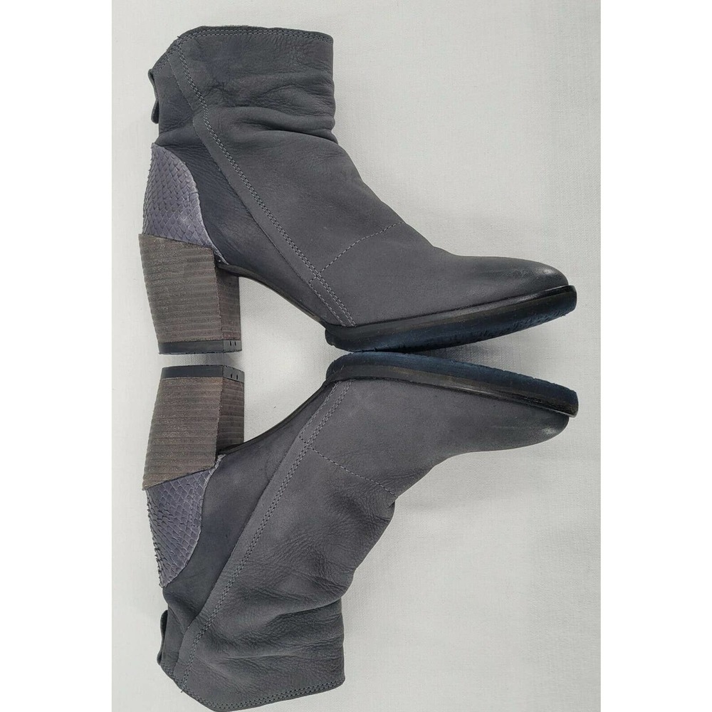 Felmini Distressed Leather Boot Size 41 Gray Snakeskin Stacked Heel Zip - Picture 6 of 12